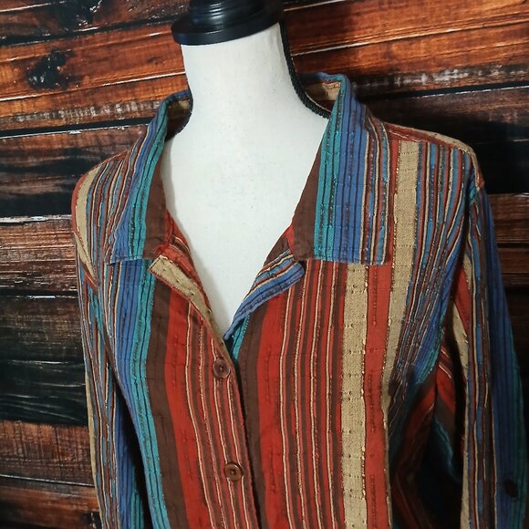 White Stag Vintage Top Plus Size 18W 20W Bohemian Textured Cotton Button Front - Picture 3 of 11